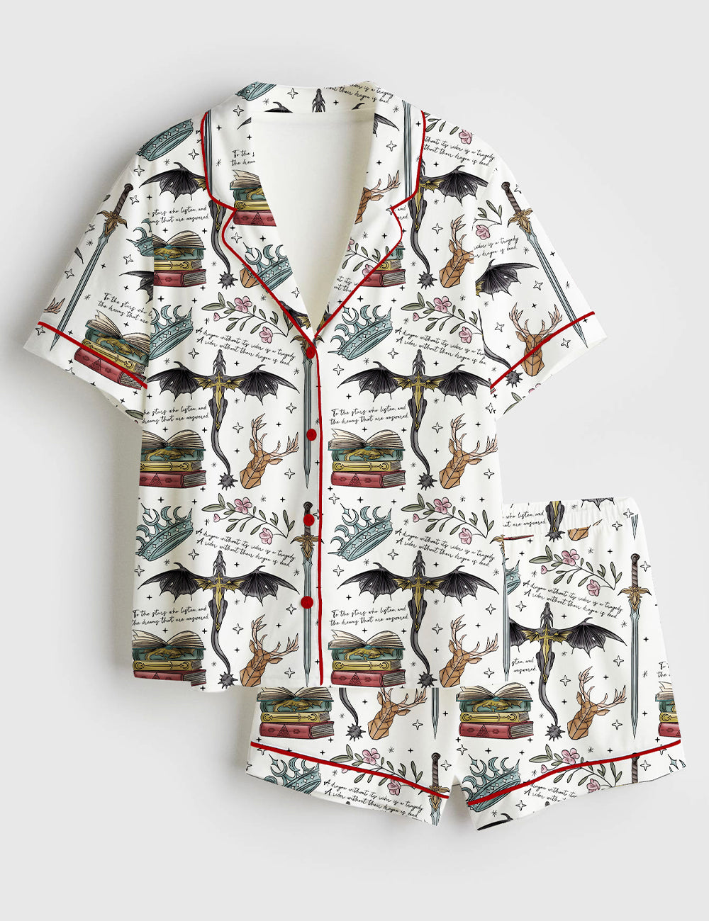 Women’s Fourth Wing Dragon Fantasy Wing Bookish Reading Short Sleeve Satin Pajama Se