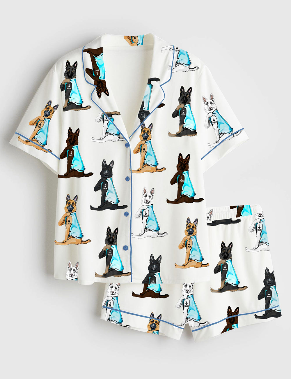 Women’s German Shepherd I Love Mom German Shepherd Dog Lover Dog Mom Print Short Sleeve Satin Pajama Set