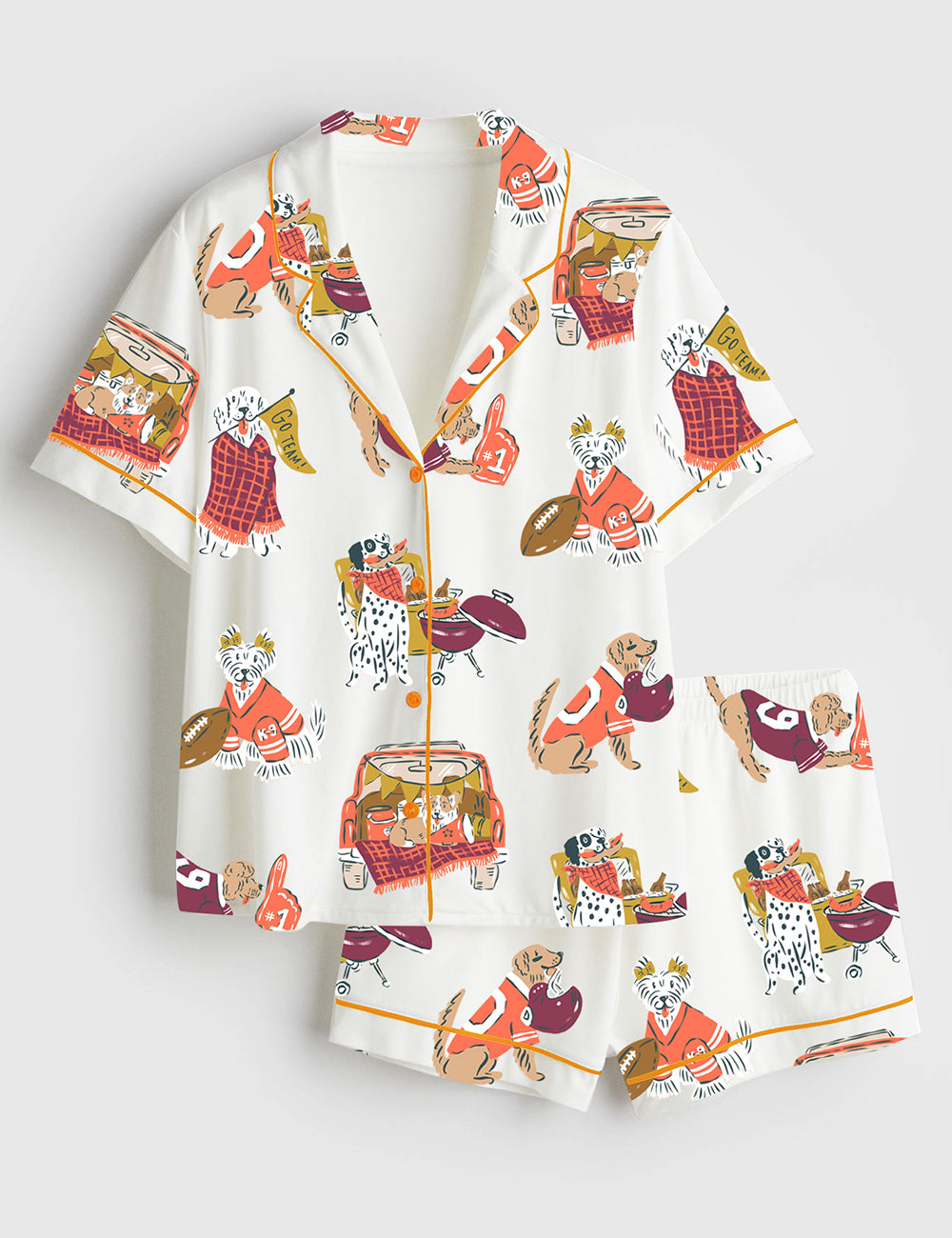 Women’s Dog Football Art Short Sleeve Satin Pajama Set