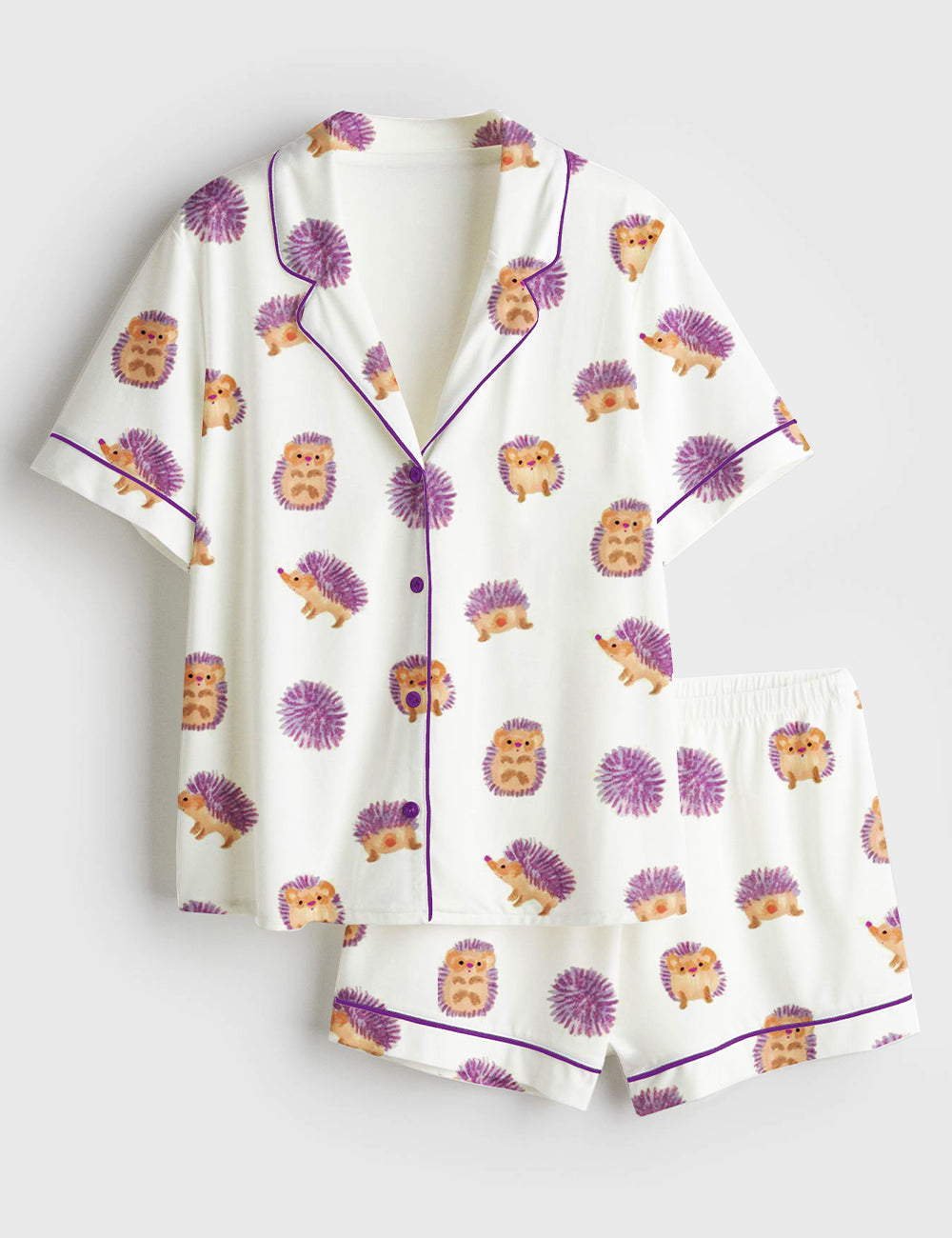 Women’s Cute Hedgehog Short Sleeve Satin Pajama Set
