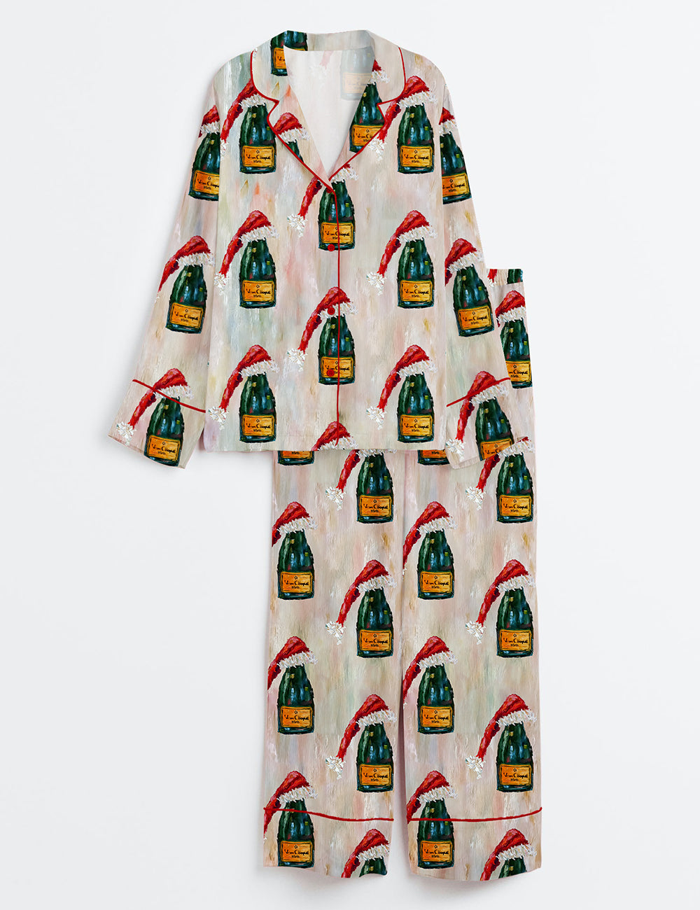 Women’s All I Want For Christmas Is Veuve Christmas Champagne Long Sleeve Satin Pajama Set