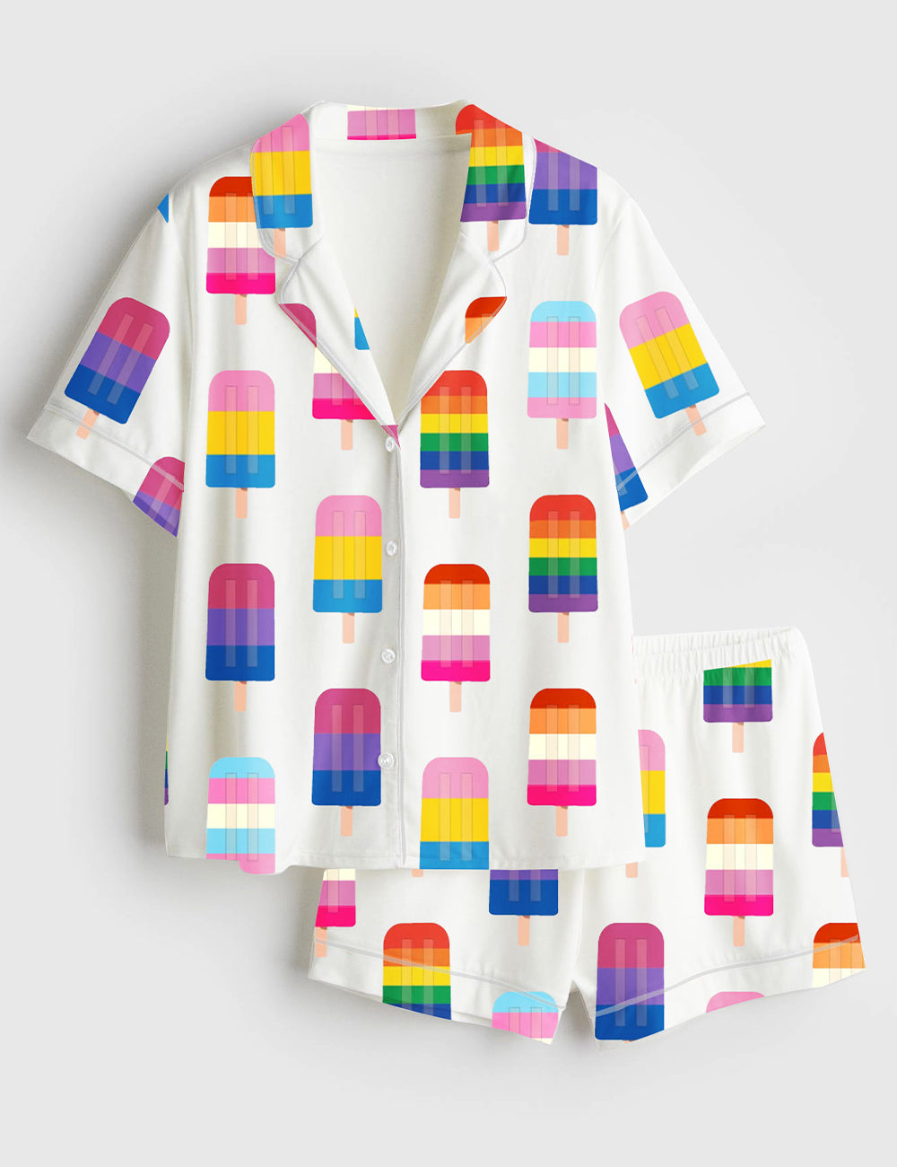 Women’s LGBT Rainbow Popsicles LGBTQ Pride Rainbow Ice Cream Pride Month Print Short Sleeve Satin Pajama Set