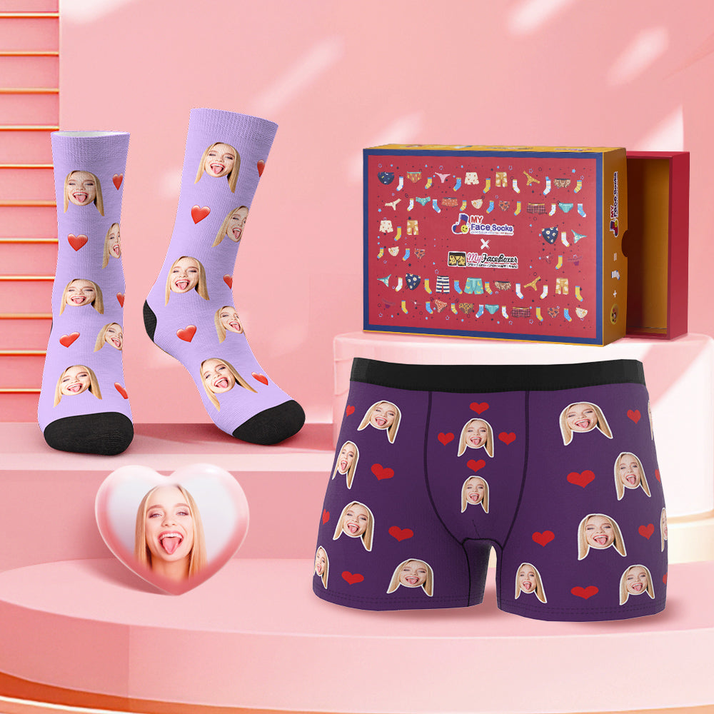 Gearróga agus Stocaí Boxer Aghaidh an Chustaim Red Love Heart Set Comhbhrandála Bronntanais Lá Vailintín