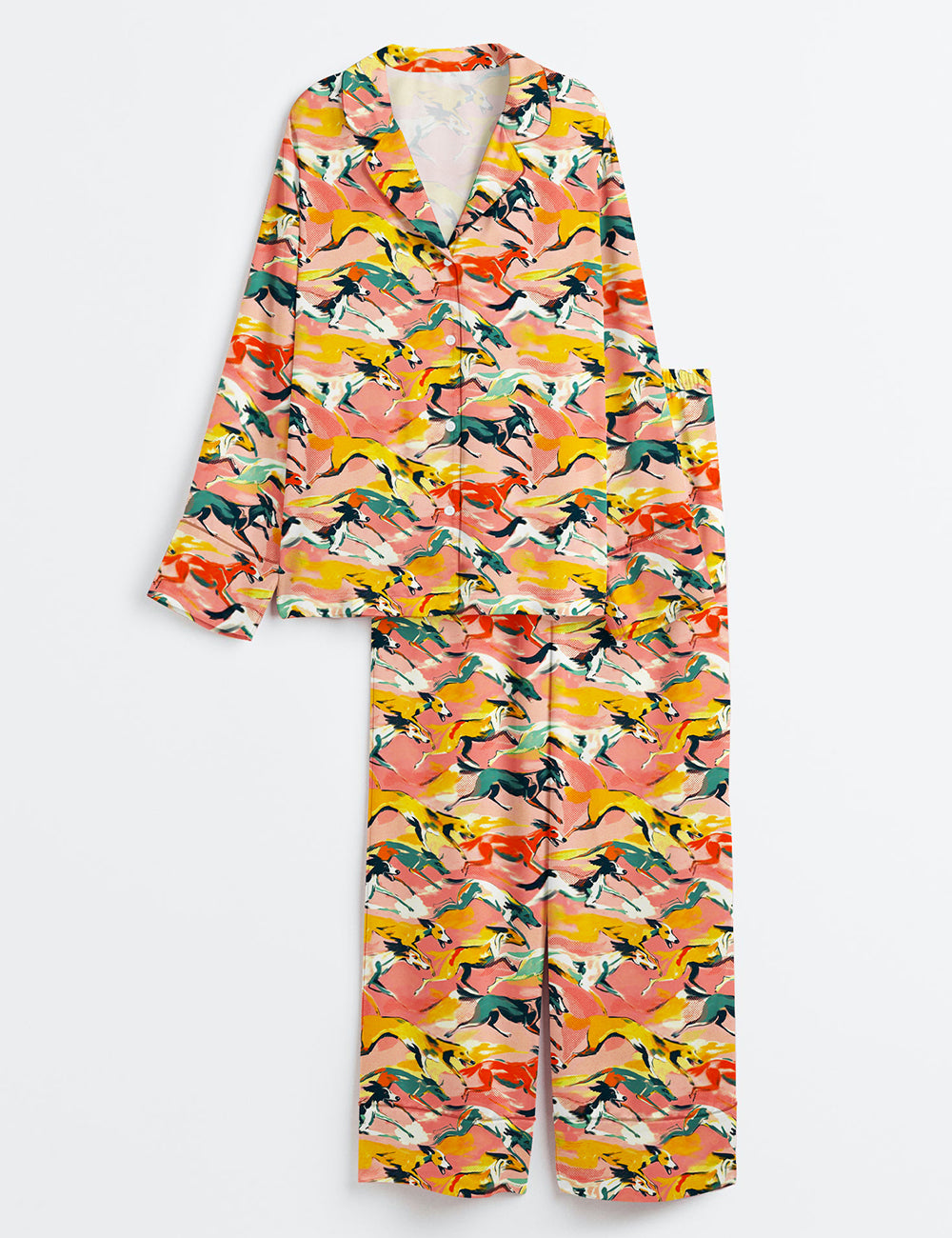 Women’s Retro Greyhound Vintage Racing Dog Long Sleeve Satin Pajama Set