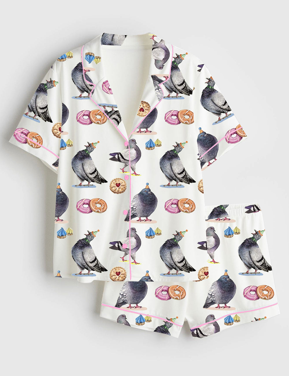 Women’s Pigeons & Biscuits Short Sleeve Satin Pajama Set