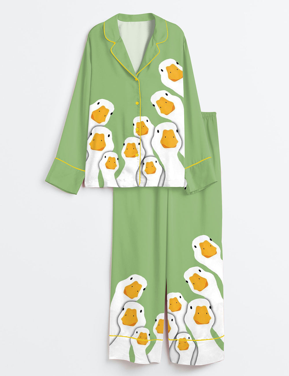 Women’s Hello Duck Goose Long Sleeve Satin Pajama Set