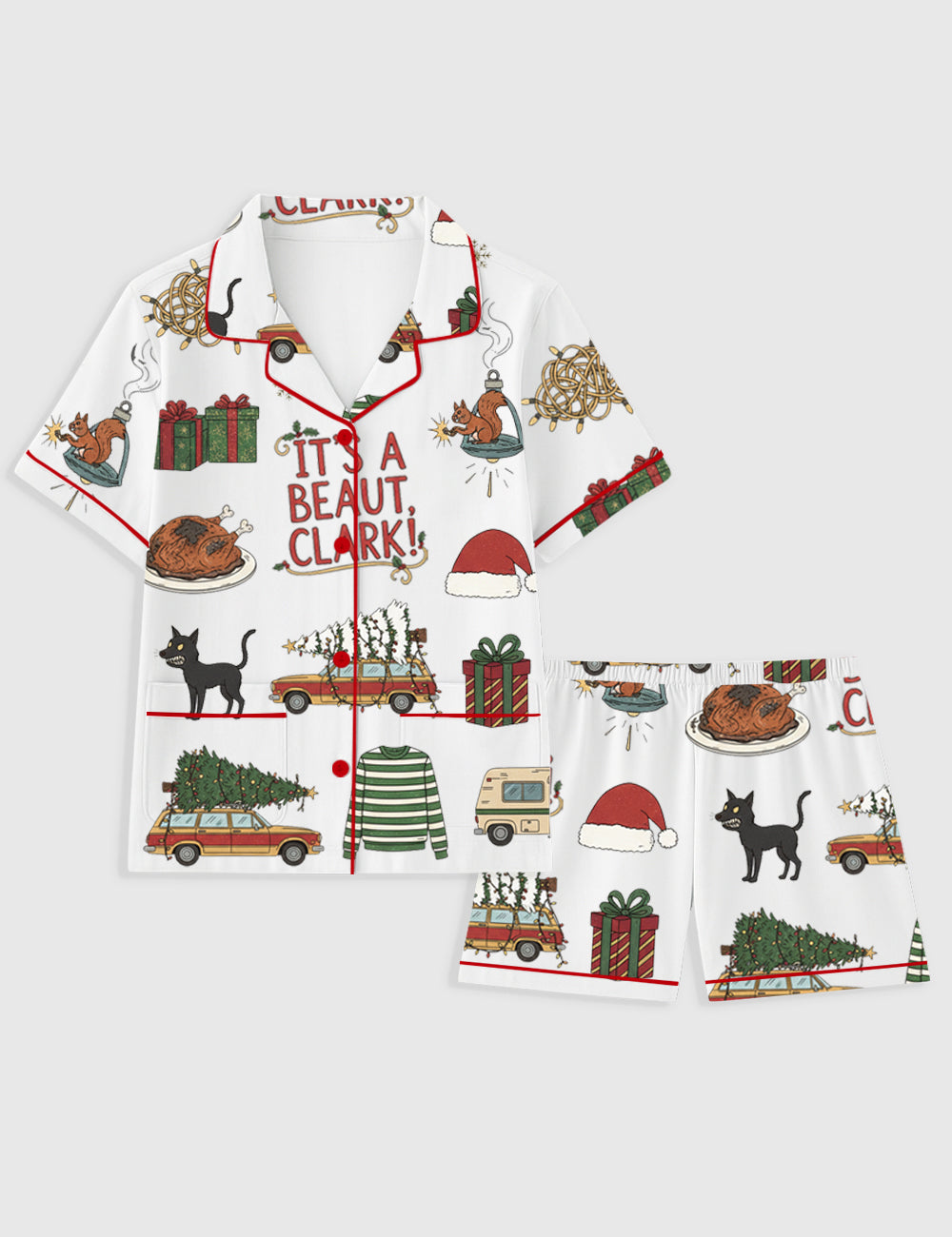 Women's It's a Beaut Clark Griswold Christmas Family Holiday Short Sleeve Pocket Cotton Pajama Set