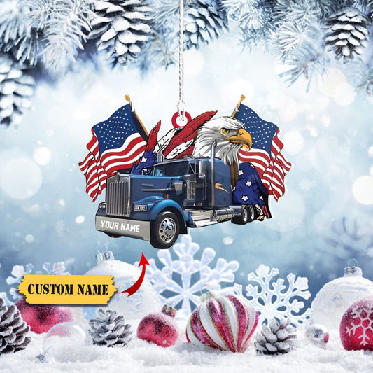 Trucker Meiriceá - Nollaig Shona - Ornáid na Nollag Crochta Trucail, Ornáid Nollag Saincheaptha, Ornáid Nollag, Ornáid Mar Bhronntanas