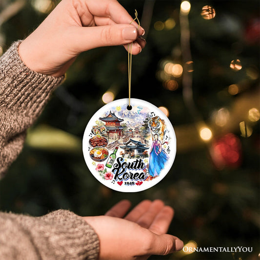 Artistic South Korea Landmarks and Heritage Christmas Ornament, Cultural Korean Gift and Keepsake