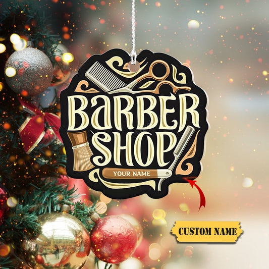 Ainm an Chustaim Bearbóir Ornáid Chustaim, Bronntanas Nollag Do Bearbóir, Ornáid Siopa Bearbóir, Ornáid Nollag Saincheaptha, Ornáid Nollag, Ornáid Do Bhronntanas