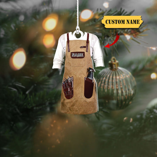 Lógó Bearbóir an Chustaim Ornáid Múnlaithe Saincheaptha, Bronntanas Nollag Le haghaidh Bearbóir, Ornáid Siopa Bearbóir, Ornáid Nollag Saincheaptha, Ornáid Nollag, Ornáid Do Bhronntanas