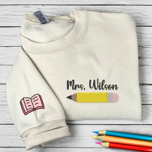 Custom Teacher Zip Up Hoodie or Quarter Zip Sweatshirt, Embroidered Gift for Teacher