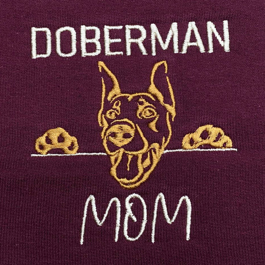 Custom Doberman Dog Mom Embroidered Collar Shirt, Personalized Shirt with Dog Name, Unique Gifts For Doberman Lovers