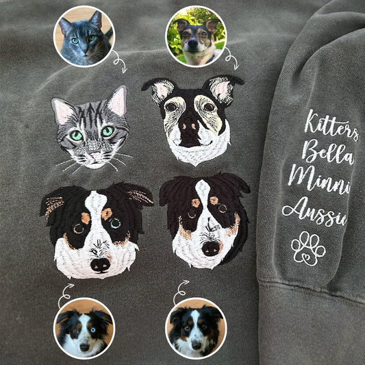 Custom Dog Embroidered Sweatshirt from Photo, Personalized Dog Lover Sweatshirt with Dog Face