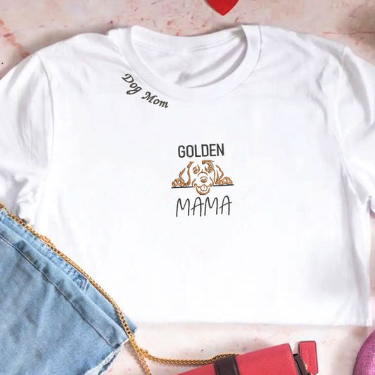 Custom Golden Retriever Dog Mama Embroidered Collar Shirt, Personalized Shirt with Dog Name, Gifts for Golden Retriever Lovers