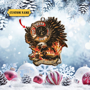 Customized Firefighter Department, Firefighter Badge Number, First In Last Out, Firefighter Eagle Ornament