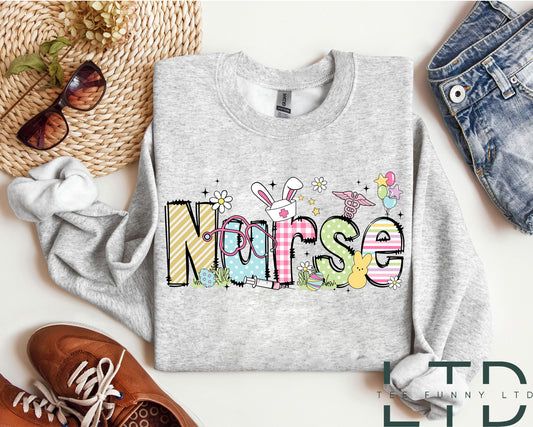 Easter Nurse Shirt, Bunny Nurse Sweatshirt, Easter Day Nurse Sweatshirts, Easter Nurse Gift, Cute Easter Sweatshirt, Funny Nurse Shirt