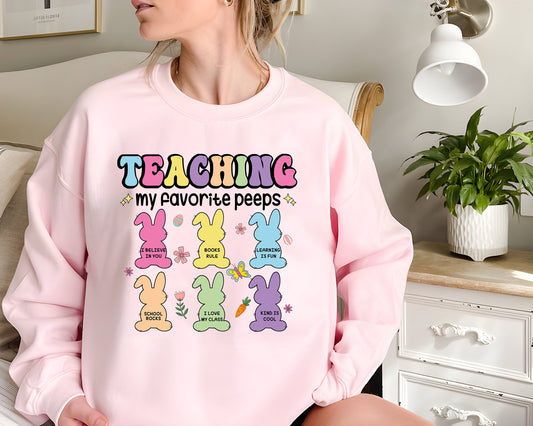 Egg-cellent Teacher Sweatshirt for Easter, Teaching My Favorite Peeps Shirt, Teachers Easter Hoodie, Gift for Teacher