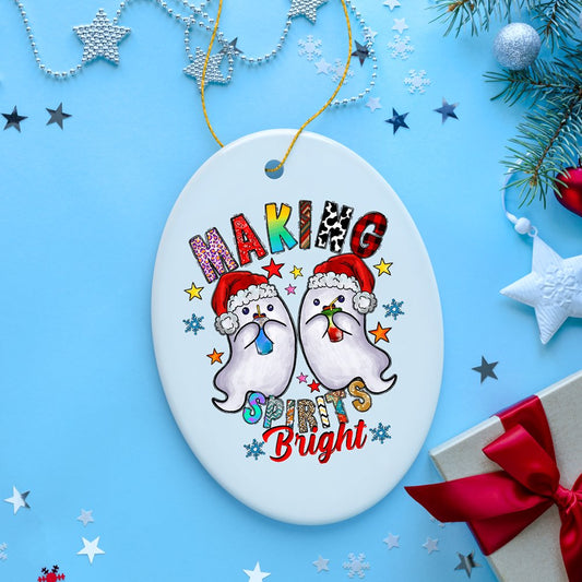 Making Spirits Bright Cute Ghost Duet Christmas Ornament, Ceramic Tree Decoration