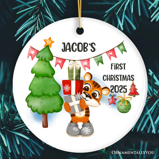 Kid’s First Christmas Baby Animal Theme Ornament with Tiger, Deer, Penguin