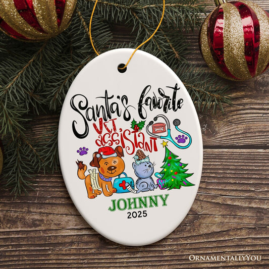 Colorful & Fun Santa's Favorite Vet Assistant's Paw-some Christmas Ornament, Veterinary Animal Health Worker Appreciation Gift