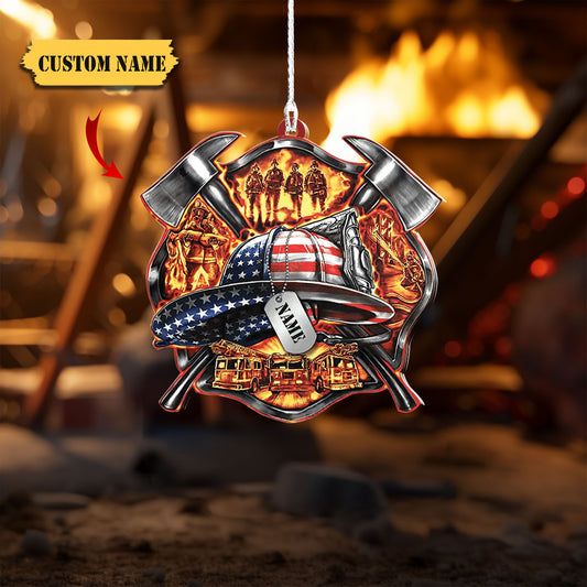Firefighter Helmet - Personalized Car Acrylic Flat Ornament, Ornament Christmas