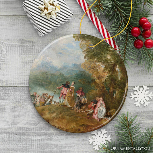 Antoine Watteau Pilgrimage to Cythera Ornament, Famous Painting Christmas Decoration Souvenir