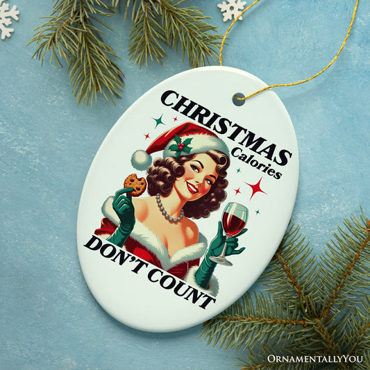 Christmas Calories Don't Count Ornament, Glamorous Holiday Indulgence Vintage Decor