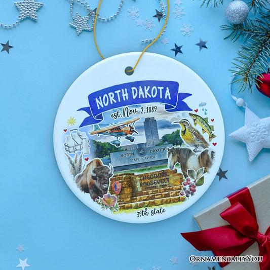 Artistic North Dakota State Themes and Landmarks Christmas Ornament