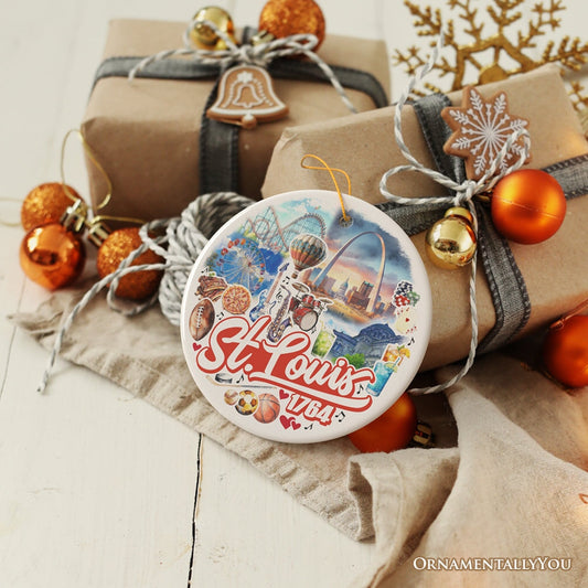 Spectacular St. Louis City Ceramic Art Ornament, Vintage Missouri Souvenir and Christmas Decor