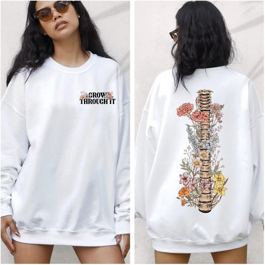 Grow Through It Sweatshirt, Motivational Shirt, Grow Through Sweatshirt, Mental Health Shirt, Flower Skeleton Shirt, Plant Lady Sweatshirt