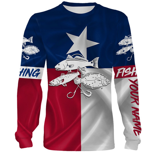 Redfish trout flounder Tattoo Texas Slam fishing Texas Flag 3D All Over print shirts saltwater personalized fishing apparel for Adult and kid