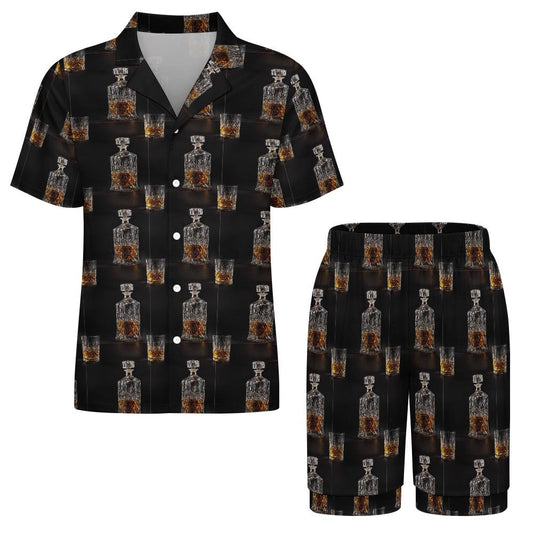 Men's Pajama Set With Whiskey Decanter Print, Ice Silk Loungewear For Men, Two Piece Sleepwear Shorts Set, Gift For Whiskey Lovers 4327374161