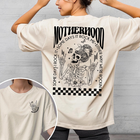Máithreachas Lá éigin Bainim Sweatshirt É, Léine Chnámharlach Carraig na Máithreachais, Bronntanas Lá na Máthar, Tee Máithreachais Rocking, Skull Greannmhar Máithreachais