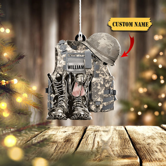 Military Uniform - Boots & Hat - Personalized Flat Acrylic Ornament, car ornament, Cowgirl Boots Christmas ornament