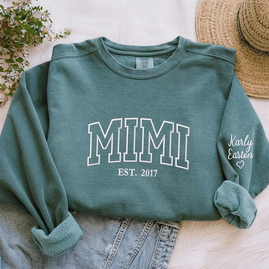 Mimi T-shirt Sweatshirt - Embroidered Unique Gift for Mimi with Kids Names on Sleeve