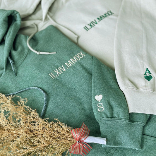 Personalized Unique Gift for Couple with Embroidered Roman Numerals Sweatshirt or Hoodie