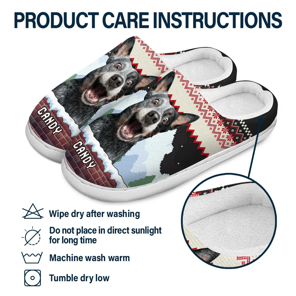 Custom Photo Face Christmas Theme - Personalized Fluffy Slippers