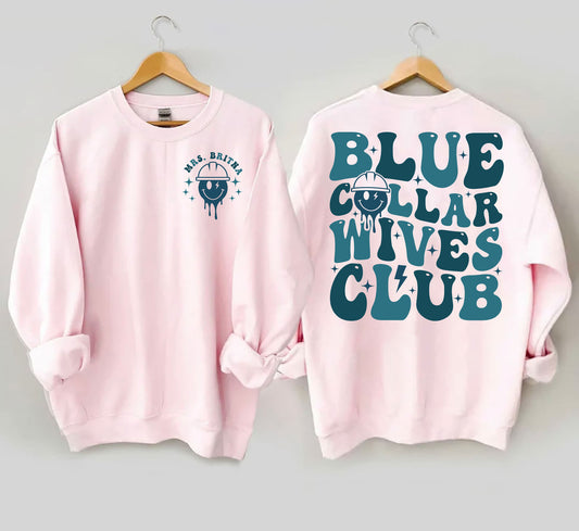 Geansaí Club Mná Céile Collar Gorm Retro, Léine Banchéile Millte Pearsanta, Tee Banchéile Collar, Cochaillín Gorm, Bronntanas Greannmhar Lá na Máthar