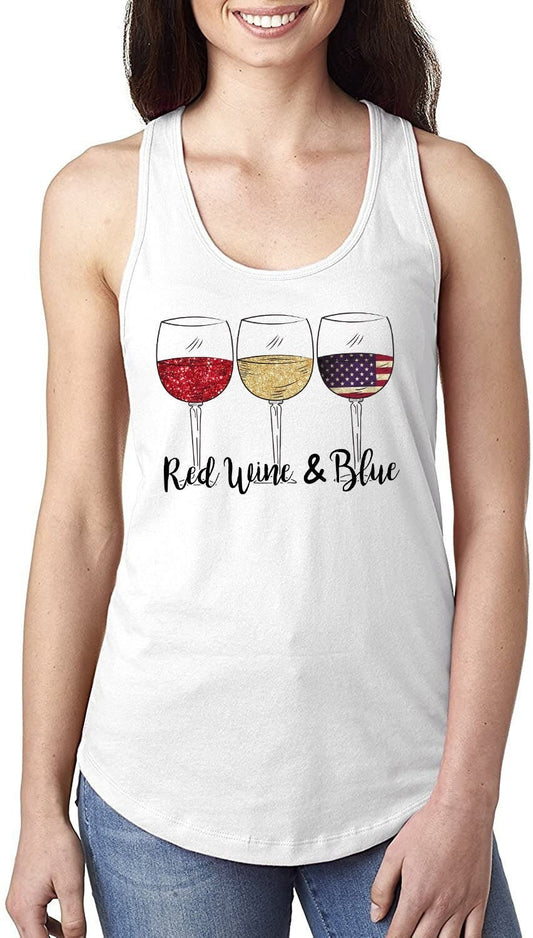 Red Wine & Blue 4th of July wine Red White Blue Wine Glasses Tank Top