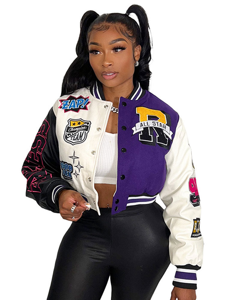Mná Splicing Dath Codarsnachta Seaicéid Gearr Mná Y2K Cóta Baseball Cíche Aonair Cropped 2023 Earraigh Jackets Éadaí Sráide