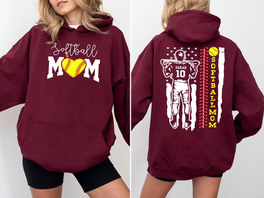 Sweatshirt Mam Softball, Ainm agus Uimhir Chustaim Léine Softball, Bronntanas Lá na Máthar, Léine Softball Lá Cluiche, Gif do Mam, Bronntanas Breithlá Mam