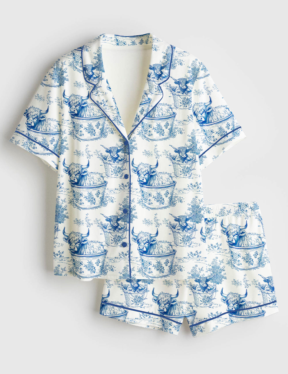 Women’s Highland Cows In Buckets Short Sleeve Satin Pajama Set