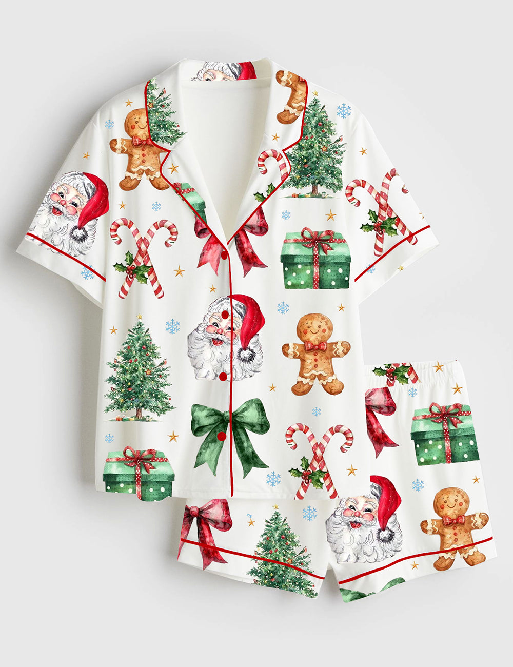 Women’s Christmas Coquette Bow Christmas Tree Cake Short Sleeve Satin Pajama Set