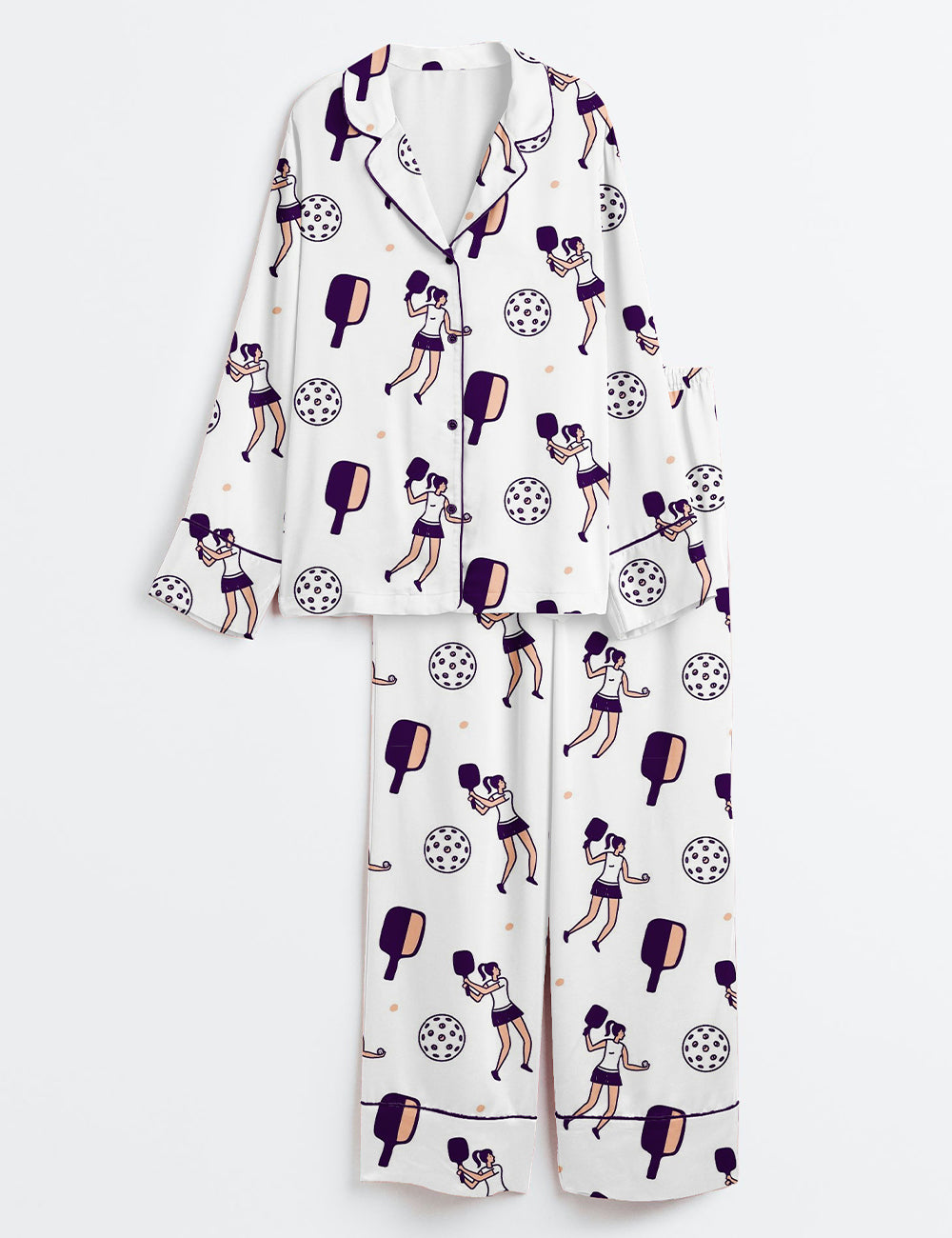 Women’s Pickleball Pattern Play Long Sleeve Satin Pajama Set