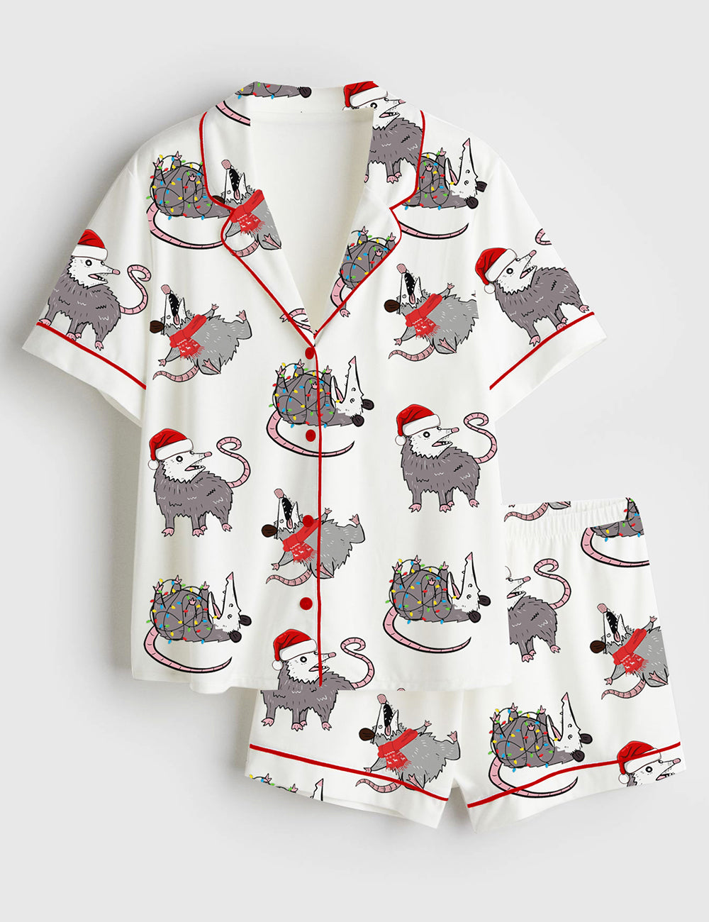 Women’s Overstimulated But Festive Possum Christmas Short Sleeve Satin Pajama Set