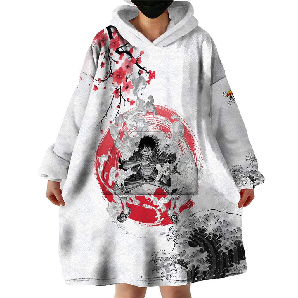 Anime One Piece Luffy Strawhat Wearable Blanket Hoodie Sumi-e Painting Style TS07