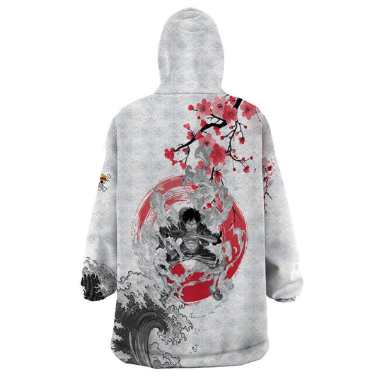 Anime One Piece Luffy Strawhat Wearable Blanket Hoodie Sumi-e Painting Style TS07