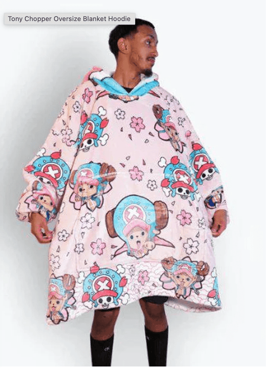 Tony Chopper One Piece Anime wearable Blanket Hoodie oversize snuggle Sherpa unisex adults and kids