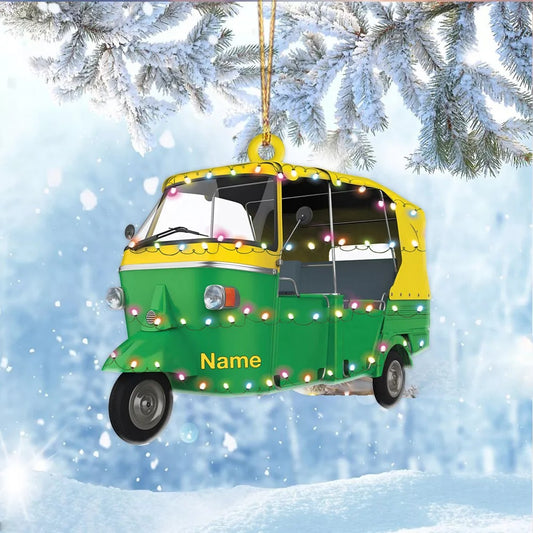 Auto Rickshaw Christmas Light Tree Ornament, Custom Car Ornament, Ornament Decoration, Ornament For Gift, Ornament Christmas